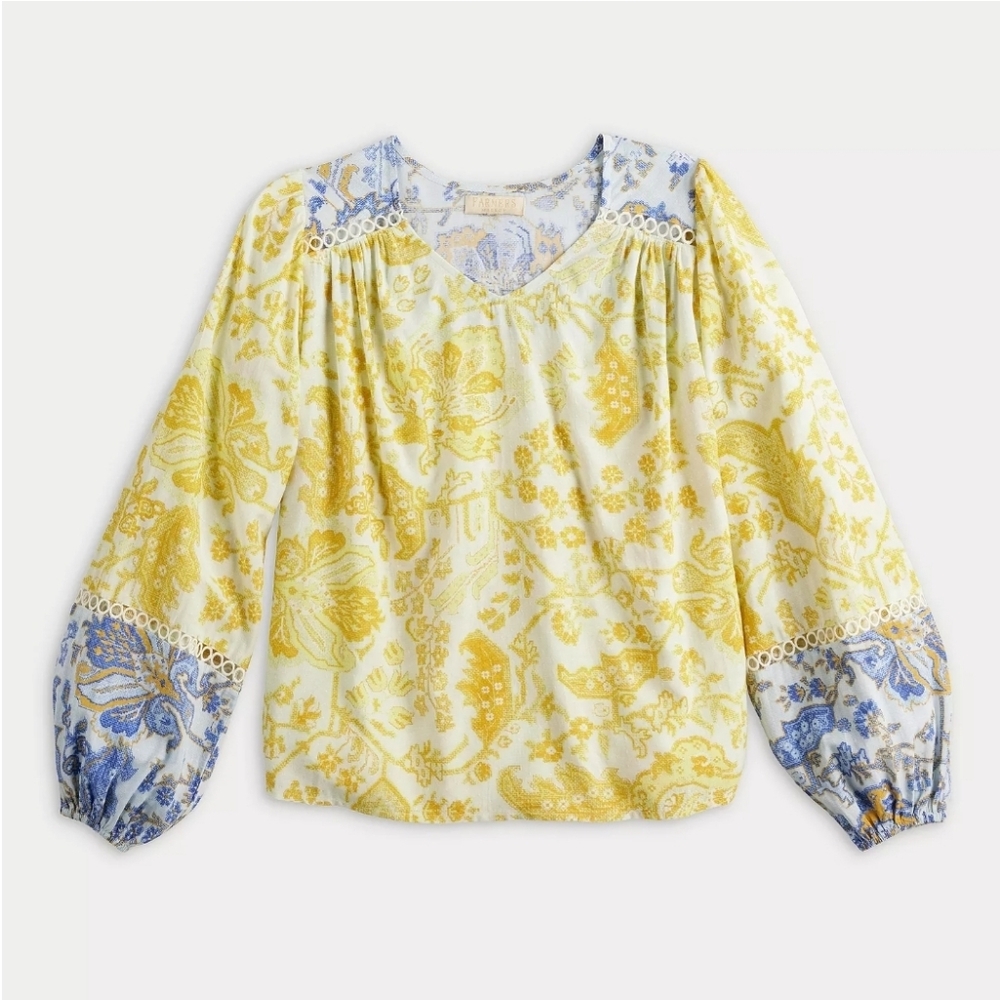 Farmers Market V-Neck Long Sleeve Blouse Womens Boho Chic Flowy Medium